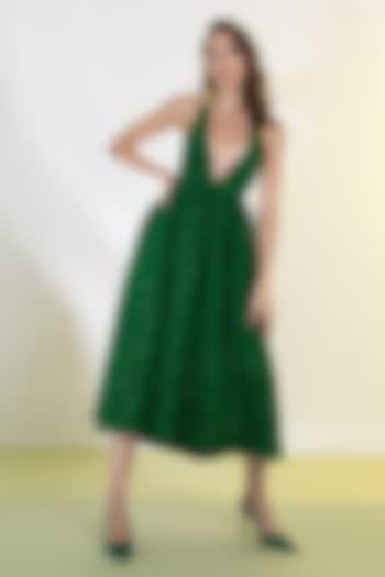 Green Sequins Midi Dress by Shaalate