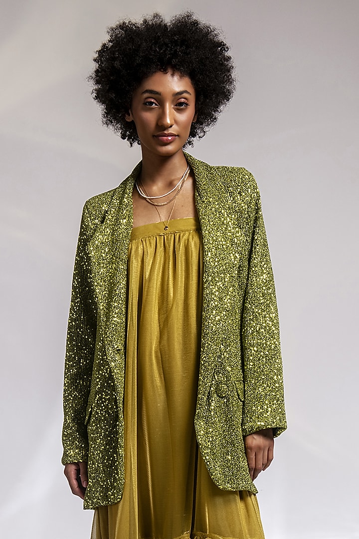 Green Sequins Jacket by Shaalate