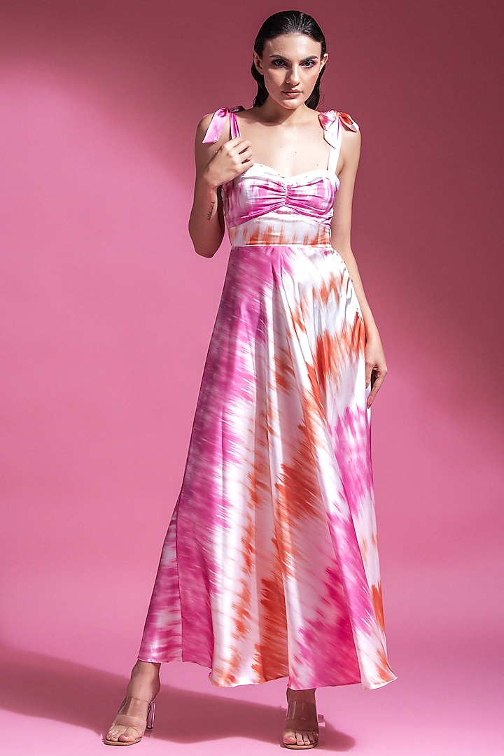 White Polyester Printed Maxi Dress by Shaalate