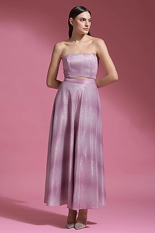 Purple Ombre Polyester Printed A-Line Midi Skirt by Shaalate
