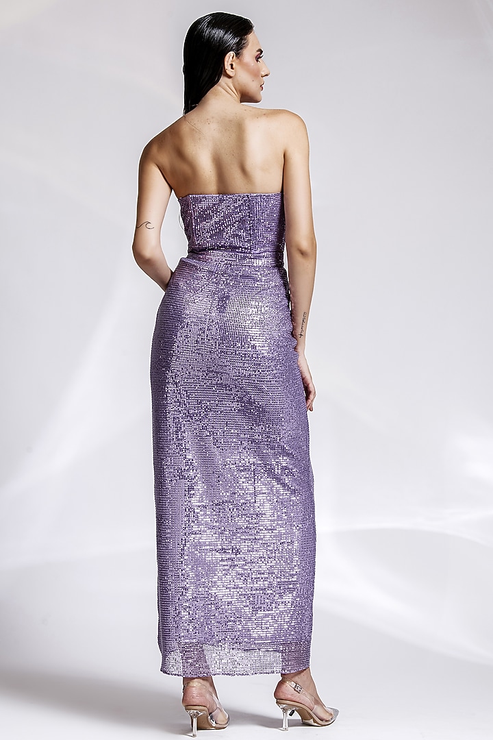 Metallic Purple Polyester Sequins Embroidered A-Line Skirt by Shaalate at Pernia's Pop Up Shop