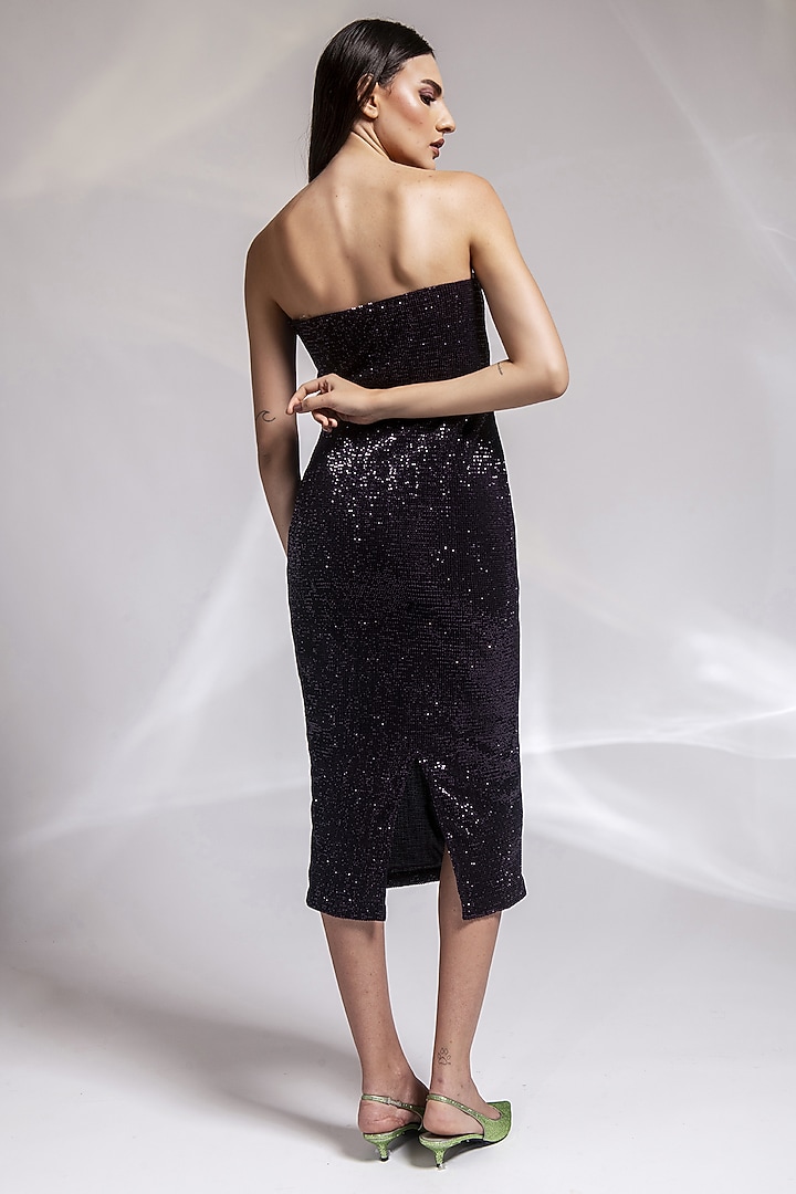 Black Polyester Sequins Embroidered Midi Summer Dress by Shaalate at Pernia's Pop Up Shop