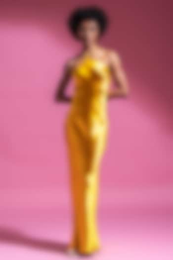 Yellow Polyester Maxi Dress by Shaalate