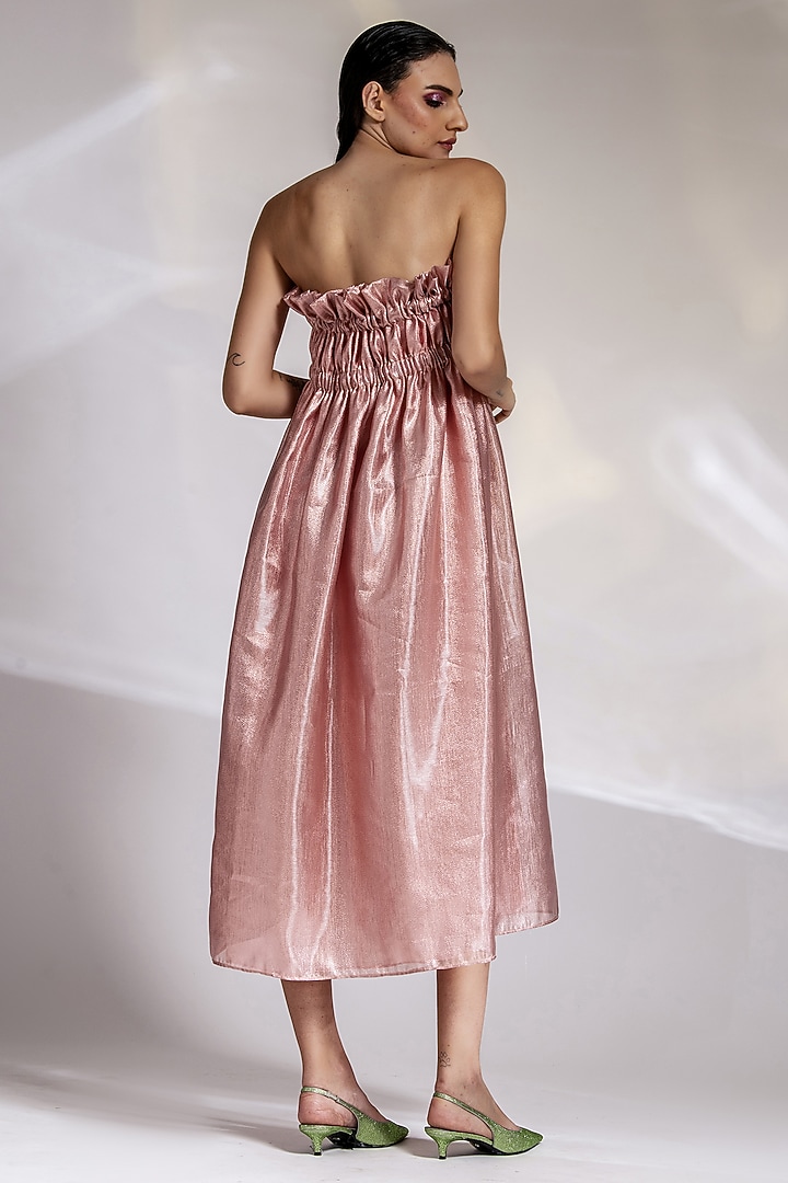 Rose Gold Shimmer Fabric Off-Shoulder Midi Summer Dress by Shaalate at Pernia's Pop Up Shop