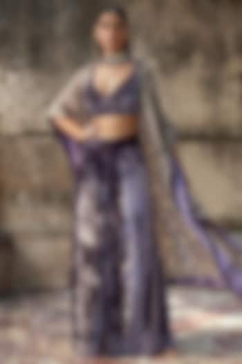 Deep Purple Pure Silk Velvet Flared Pant Set by SHALKII at Pernia's Pop Up Shop