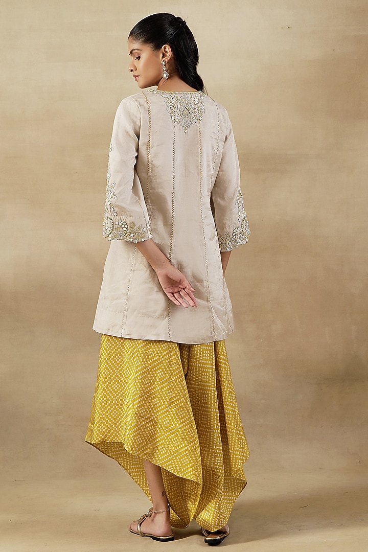 Ivory Pure Handwoven Tissue Zari Fabric Embroidered Kurta Set by SHALKII at Pernia's Pop Up Shop