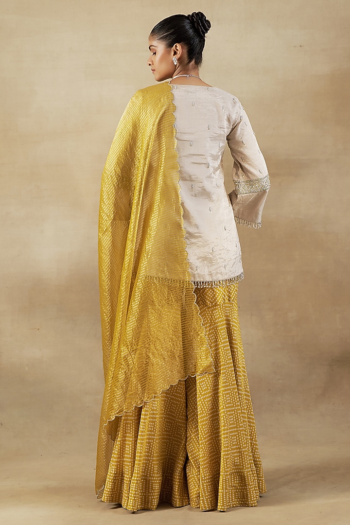Yellow Tissue Bandhani Printed Gharara Set by SHALKII at Pernia's Pop Up Shop