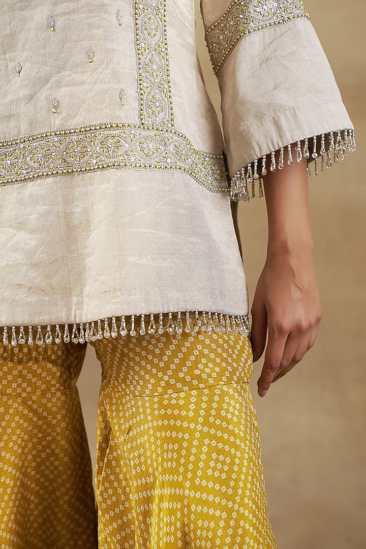 Yellow Tissue Bandhani Printed Gharara Set by SHALKII at Pernia's Pop Up Shop