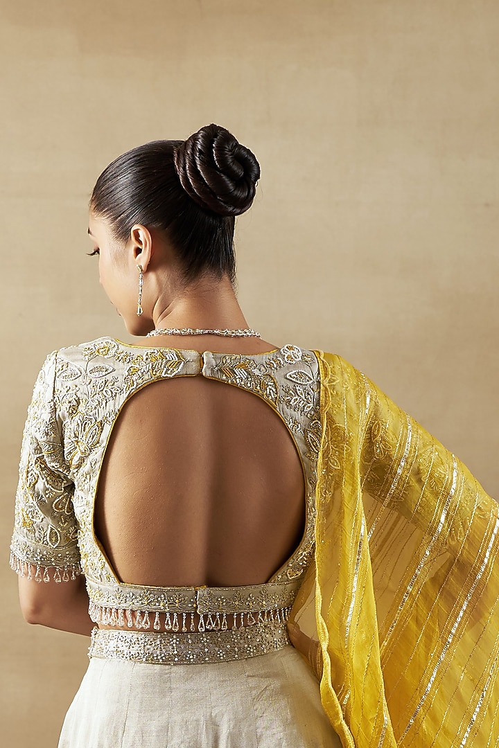Yellow Bandhani Tissue Wedding Saree Set by SHALKII at Pernia's Pop Up Shop