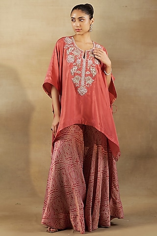 Peach Bandhani Tissue Gharara Set by SHALKII