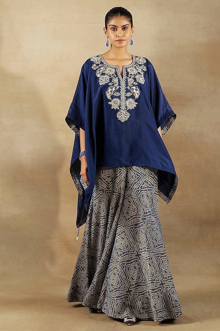 Blue Bandhani Tissue Gharara Set by SHALKII at Pernia's Pop Up Shop