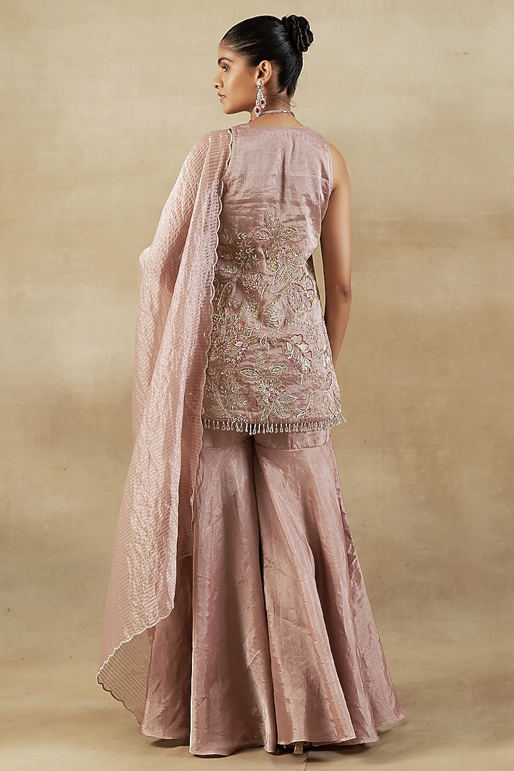 Nude Pure Handwoven Tissue Zari Fabric Gharara Set by SHALKII at Pernia's Pop Up Shop