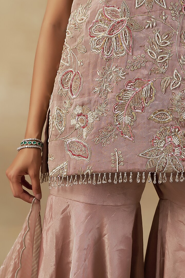 Nude Pure Handwoven Tissue Zari Fabric Gharara Set by SHALKII at Pernia's Pop Up Shop