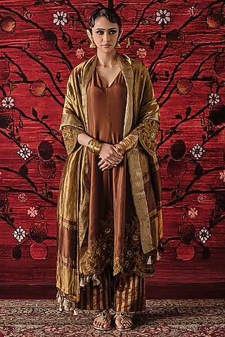 Brown Habutai Silk Sequins Embroidered Kurta Set by SHALKII