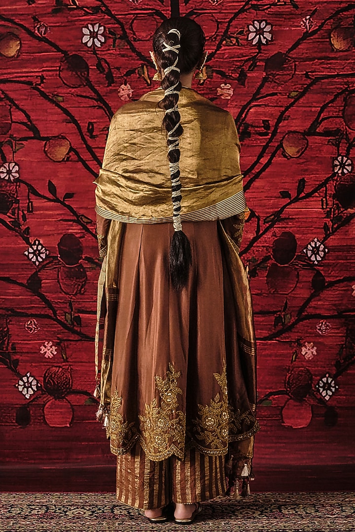 Brown Habutai Silk Sequins Embroidered Kurta Set by SHALKII at Pernia's Pop Up Shop