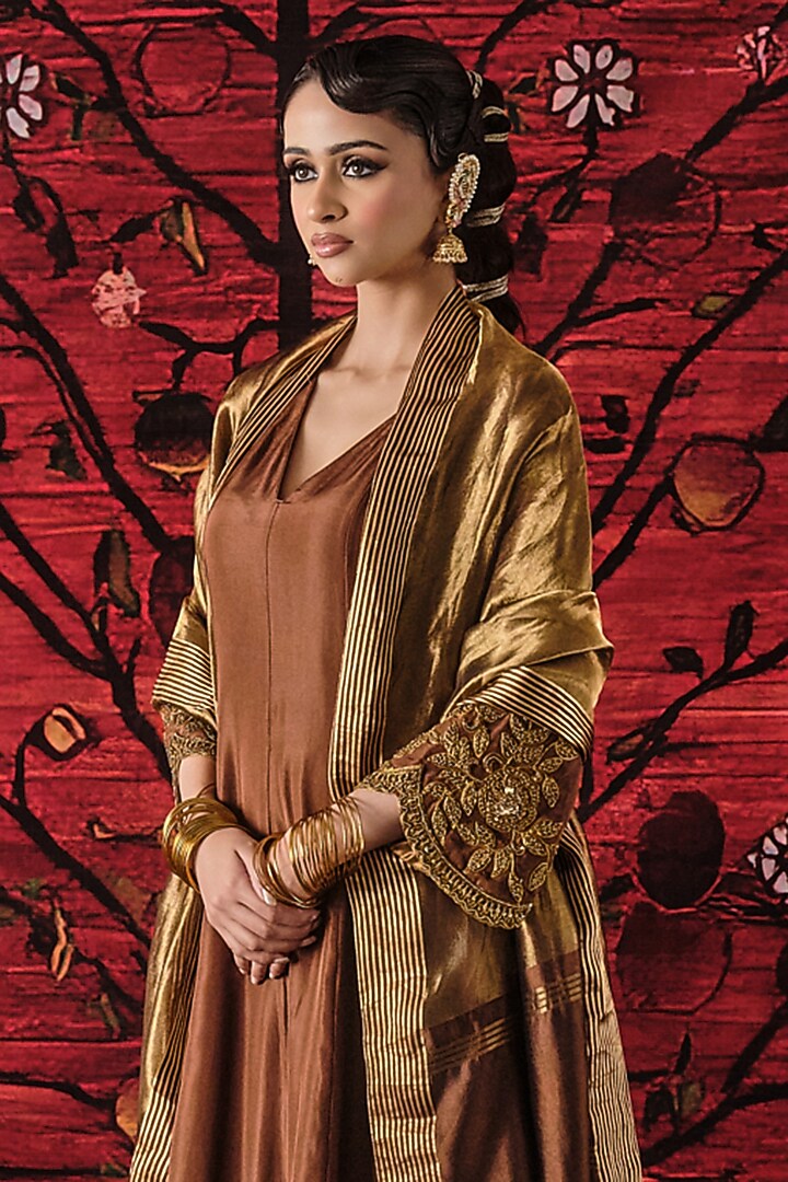 Brown Habutai Silk Sequins Embroidered Kurta Set by SHALKII at Pernia's Pop Up Shop