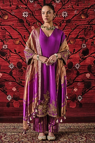 purple banarasi dress Purple Salwar Suit with Intricate Zari Work And Dupatta