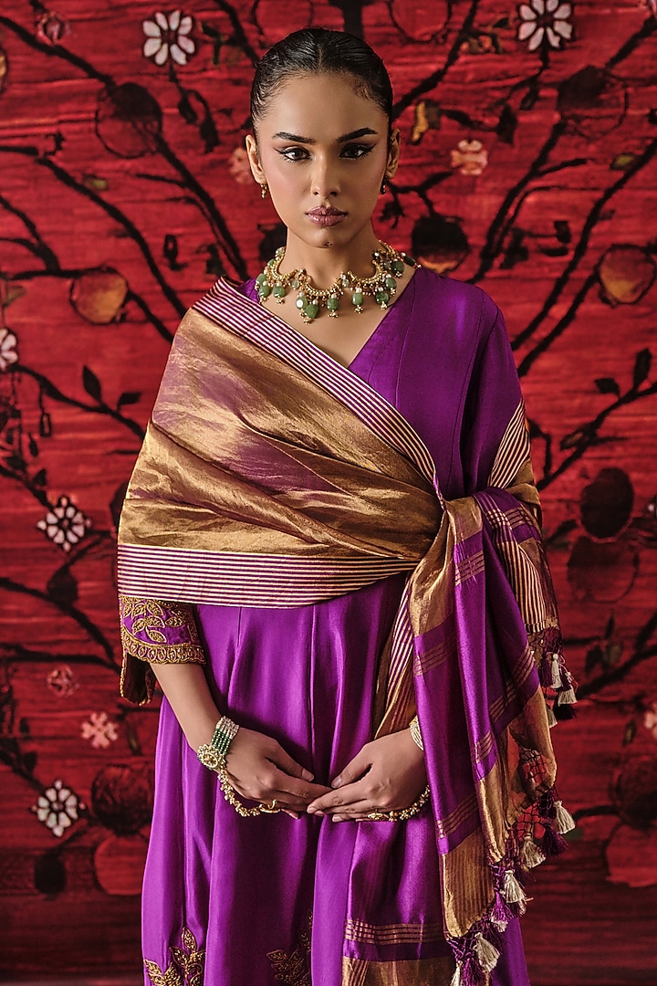 Purple Habutai Silk Sequins Embroidered Kurta Set by SHALKII at Pernia's Pop Up Shop