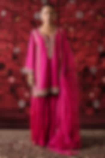 Pink Silk Crinkled Gharara Set by SHALKII at Pernia's Pop Up Shop