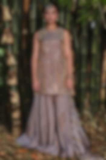 Grey Silk Tissue Gharara Set by SHALKII at Pernia's Pop Up Shop