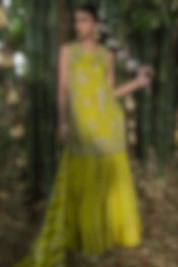 Yellow Silk Tissue Gharara Set by SHALKII at Pernia's Pop Up Shop