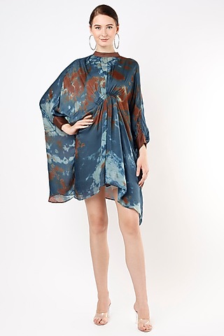 Blue & Brown Tie-Dye Kaftan by Shanaya Bajaj