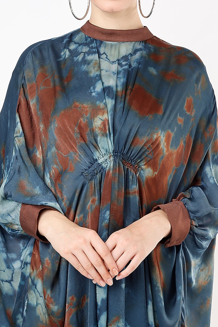 Blue & Brown Tie-Dye Kaftan by Shanaya Bajaj at Pernia's Pop Up Shop