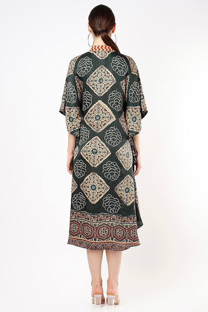 Bottle Green Printed Kaftan by Shanaya Bajaj at Pernia's Pop Up Shop