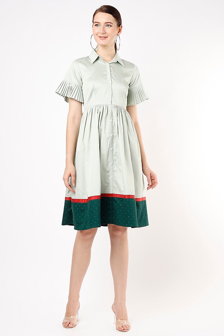 Mint Green Cotton Shirt Dress by Shanaya Bajaj