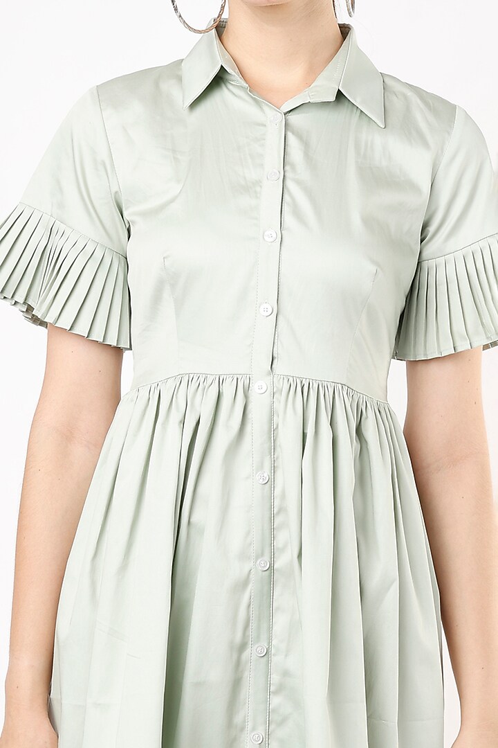 Mint Green Cotton Shirt Dress by Shanaya Bajaj at Pernia's Pop Up Shop