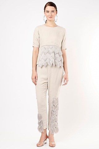 Cream Moss Crepe Co-Ord set by Shanaya Bajaj