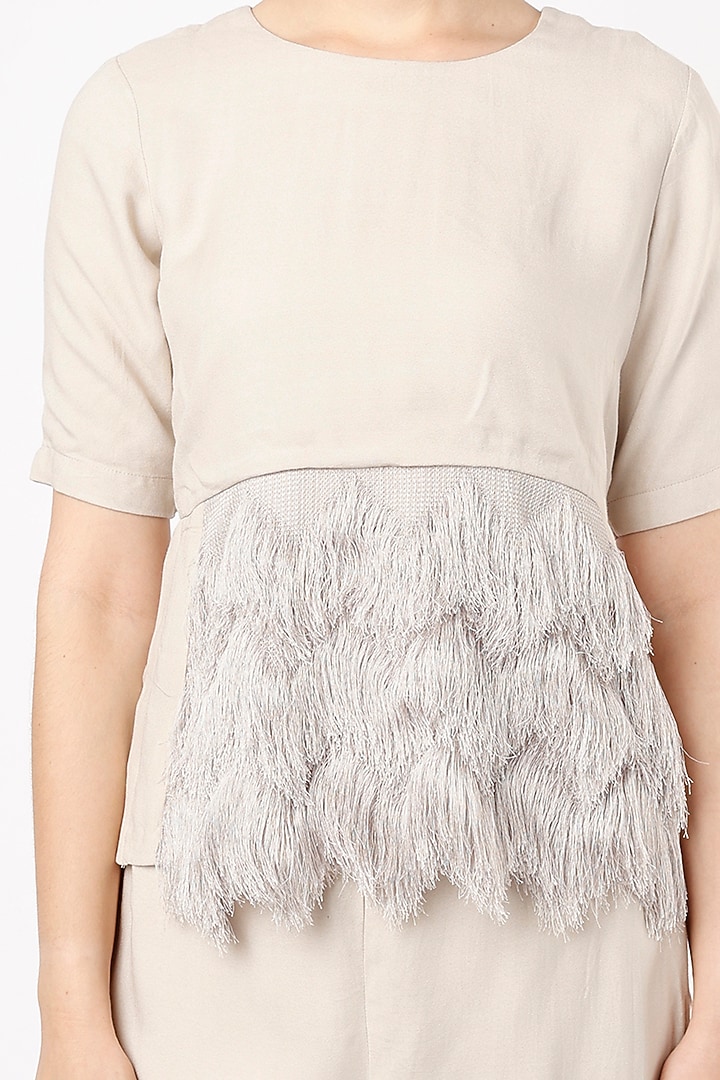 Cream Moss Crepe Co-Ord set by Shanaya Bajaj at Pernia's Pop Up Shop