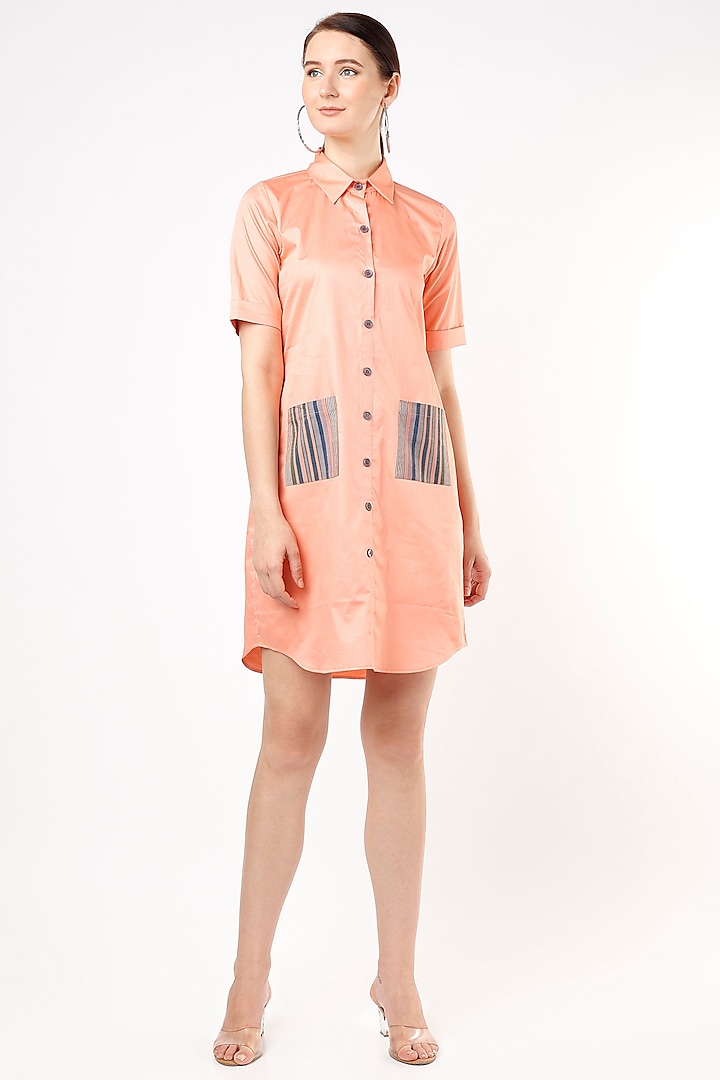 Peach Cotton Shirt Dress by Shanaya Bajaj