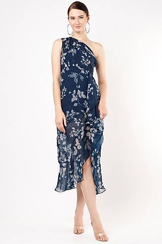 Navy Blue One-Shoulder Dress by Shanaya Bajaj