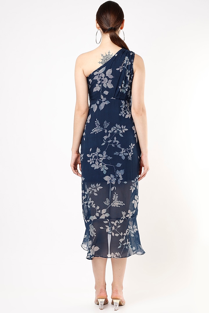 Navy Blue One-Shoulder Summer Dress by Shanaya Bajaj at Pernia's Pop Up Shop