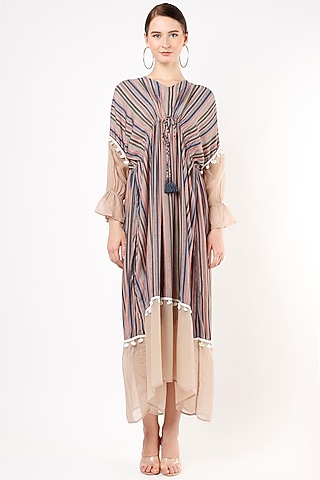 Cream Printed & Embellished Kaftan by Shanaya Bajaj