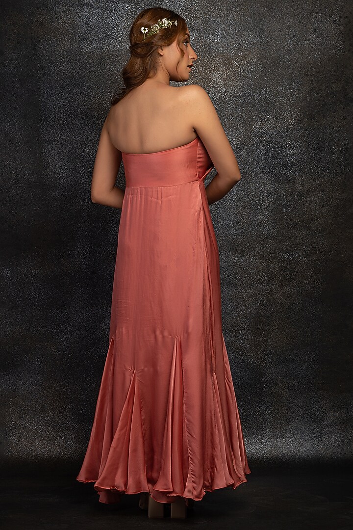 Peach Satin Georgette Gown by Shanaya Bajaj at Pernia's Pop Up Shop