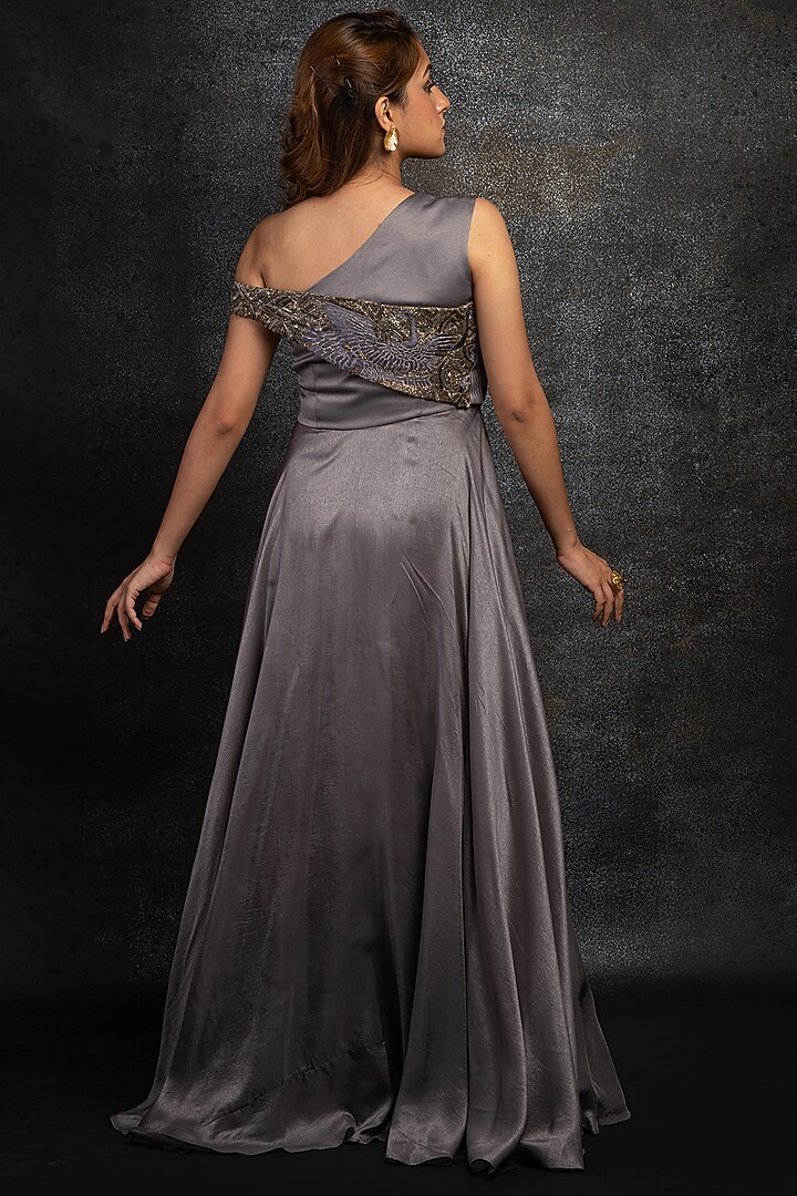Grey Silk Gown by Shanaya Bajaj at Pernia's Pop Up Shop