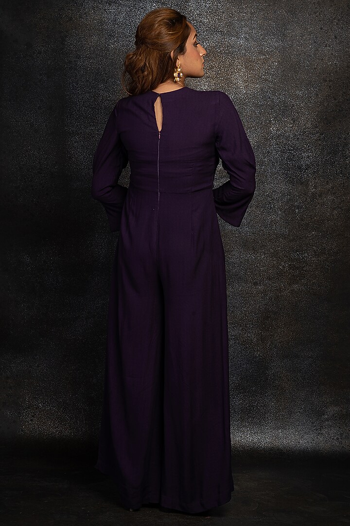 Purple & White Crepe Jumpsuit by Shanaya Bajaj at Pernia's Pop Up Shop