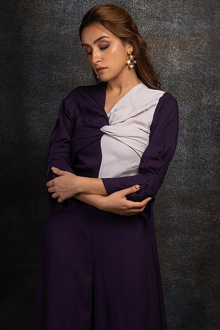 Purple & White Crepe Jumpsuit by Shanaya Bajaj at Pernia's Pop Up Shop
