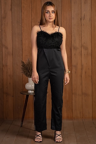 Black Cotton Stretch Jumpsuit by Shanaya Bajaj