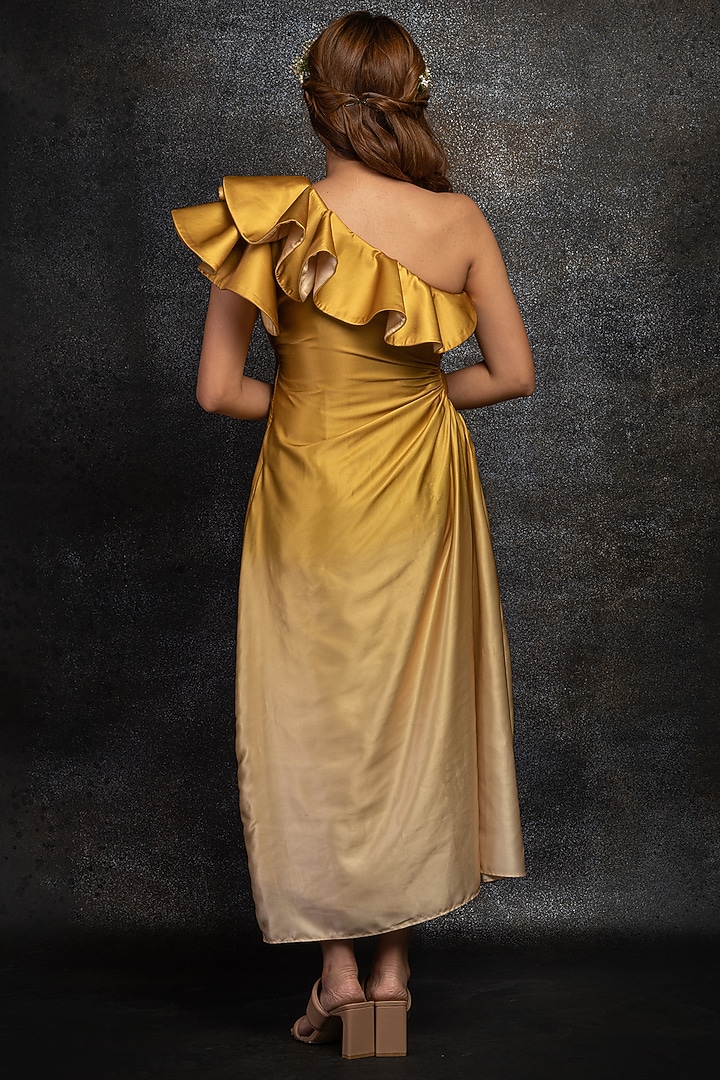 Yellow Satin Silk One Shoulder Summer Dress by Shanaya Bajaj at Pernia's Pop Up Shop
