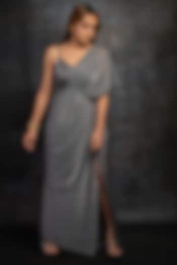 Greyish Silver Shimmer Gown by Shanaya Bajaj