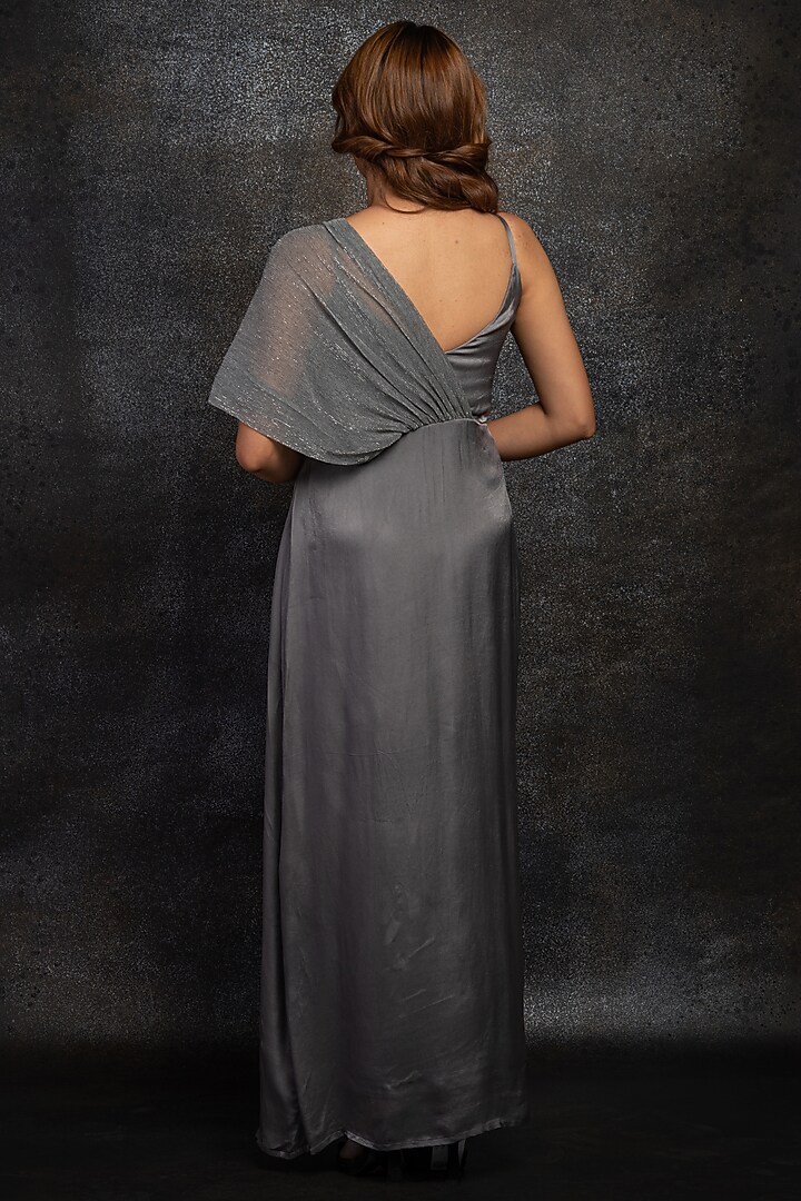 Greyish Silver Shimmer Gown by Shanaya Bajaj at Pernia's Pop Up Shop