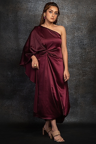 Mauve Satin Silk Dress by Shanaya Bajaj