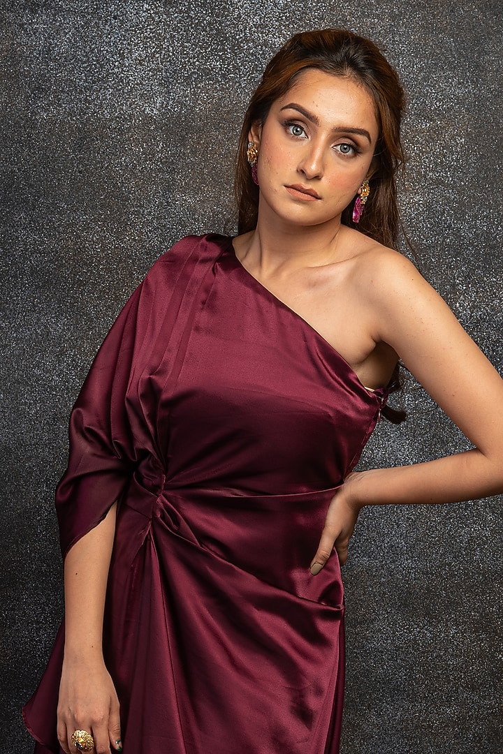 Mauve Satin Silk Summer Dress by Shanaya Bajaj at Pernia's Pop Up Shop
