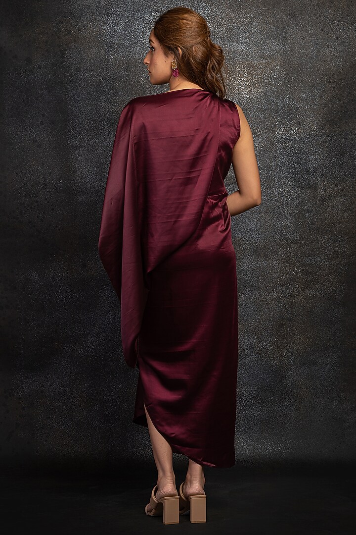 Magenta Satin Silk Cowl Summer Dress by Shanaya Bajaj at Pernia's Pop Up Shop