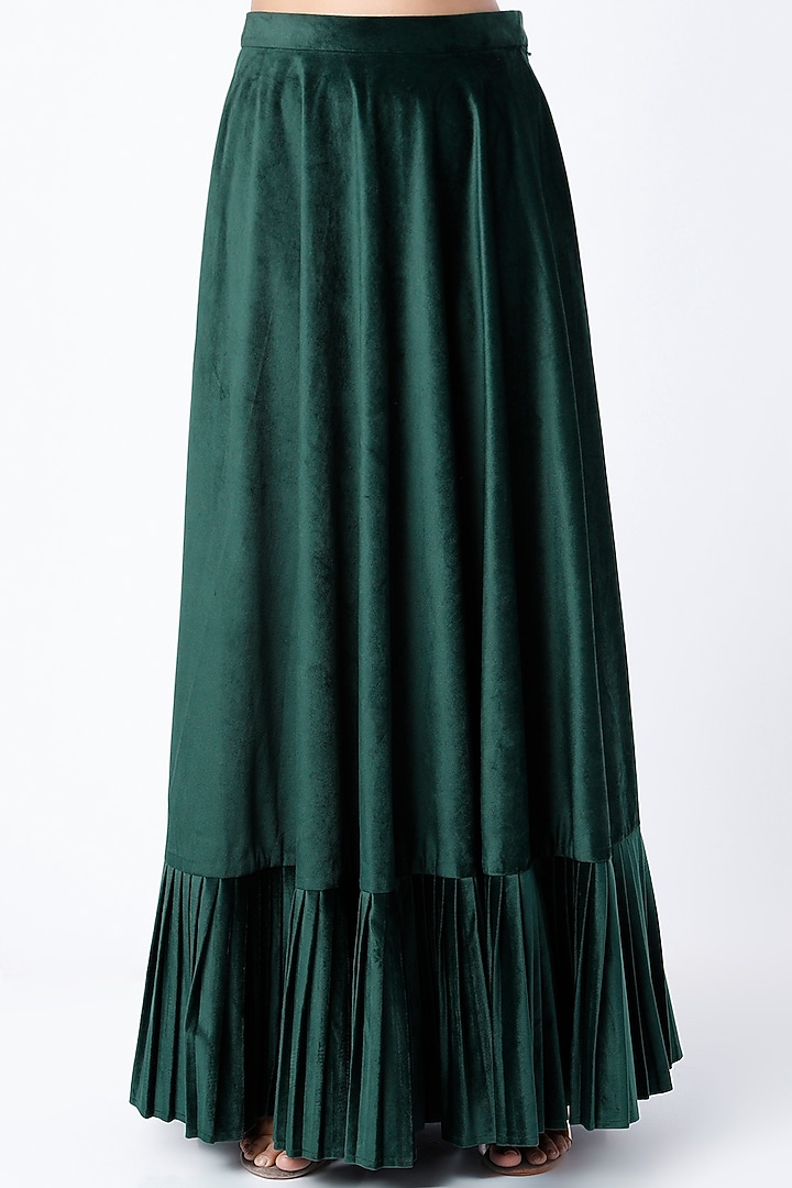 Bottle Green Suede Velvet Wedding Lehenga Set by Shanaya Bajaj at Pernia's Pop Up Shop