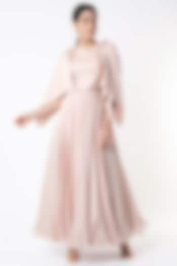 Rose Pink Silk Draped Shoulder Gown by Shanaya Bajaj