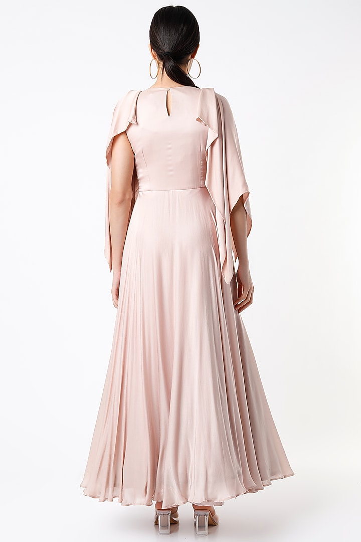 Rose Pink Silk Draped Shoulder Party Wear Gown by Shanaya Bajaj at Pernia's Pop Up Shop